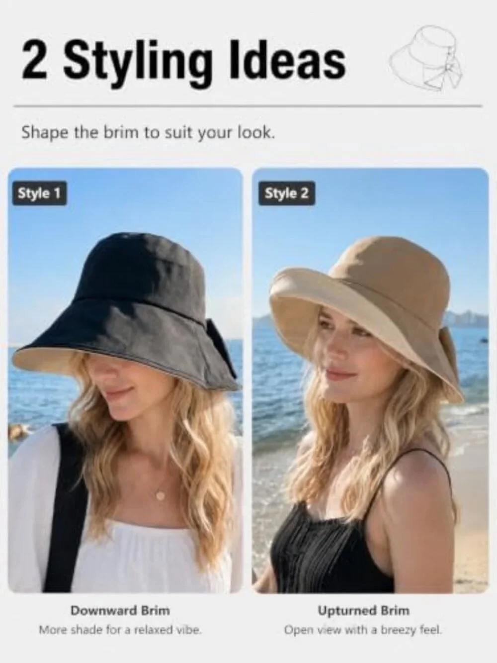 Stylish Wide Brim Bowknot Sun Hat - UPF50+ Foldable Travel Beach Accessory